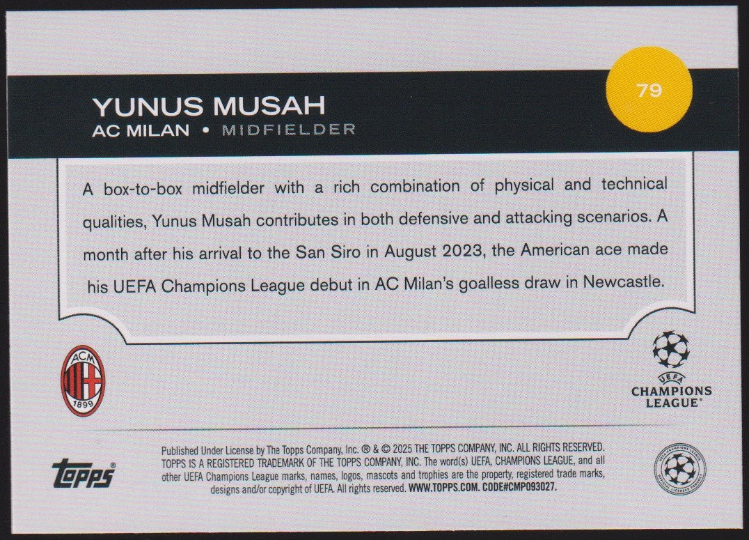 Topps UEFA Champions League 2024-25 Yunus Musah AC Milan Parallel Rare – Bild 2
