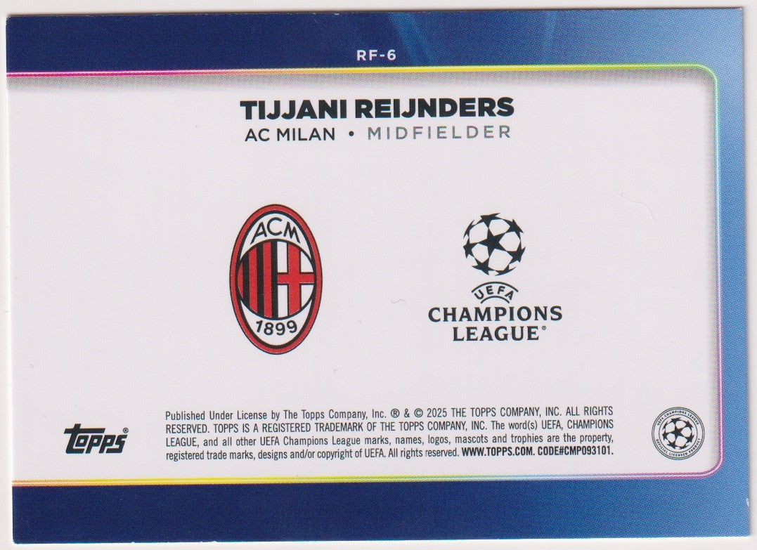 Topps Trophy 2024-25 Tiijani Reinders AC Milan UEFA Champions League Parallel – Bild 2