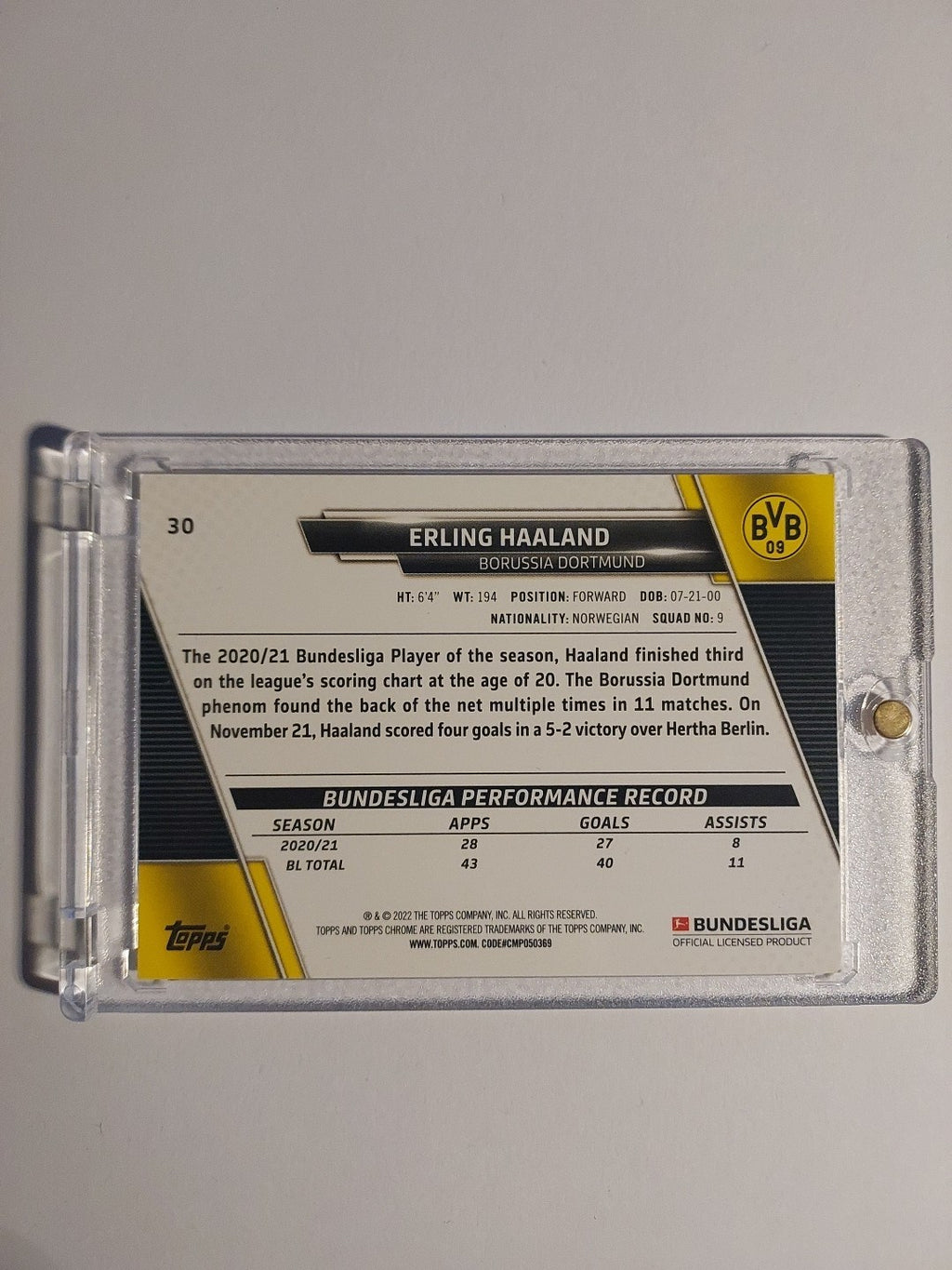 Topps Bundesliga 2021-22 Erling Haaland Dortmund Parallel Ultra Rare Chrome Hit – Bild 2