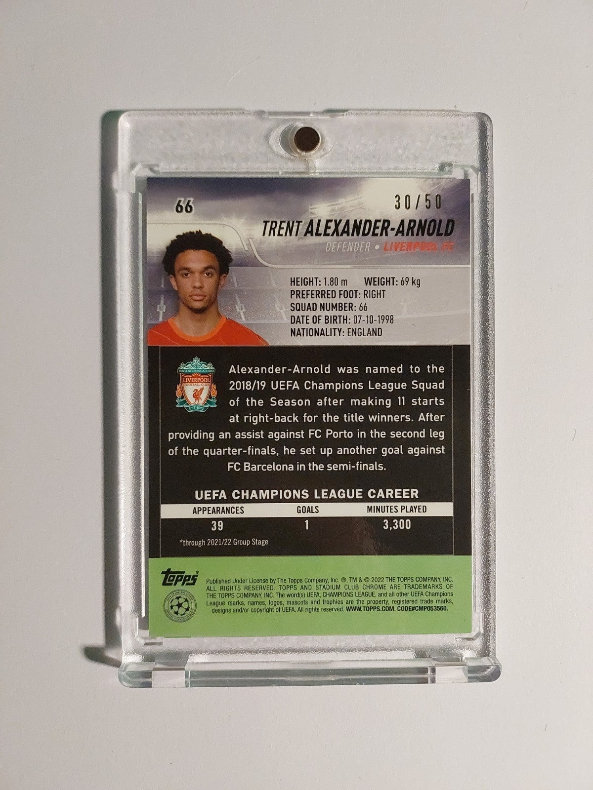 Topps Chrome 2021-22 Trent Alexander-Arnold Liverpool Parallel 30/50 Refractor – Bild 2