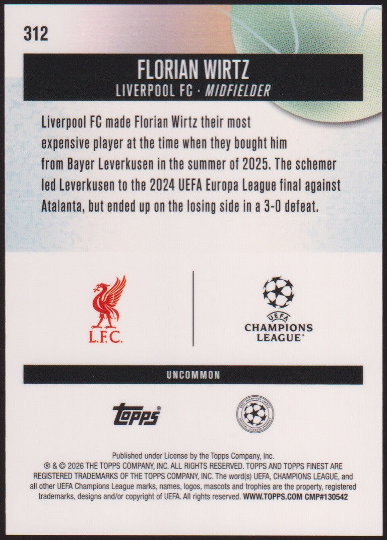 Topps finest 2025-26 Florian Wirtz Liverpool FC Parallel 11/99 Refractor – Bild 2