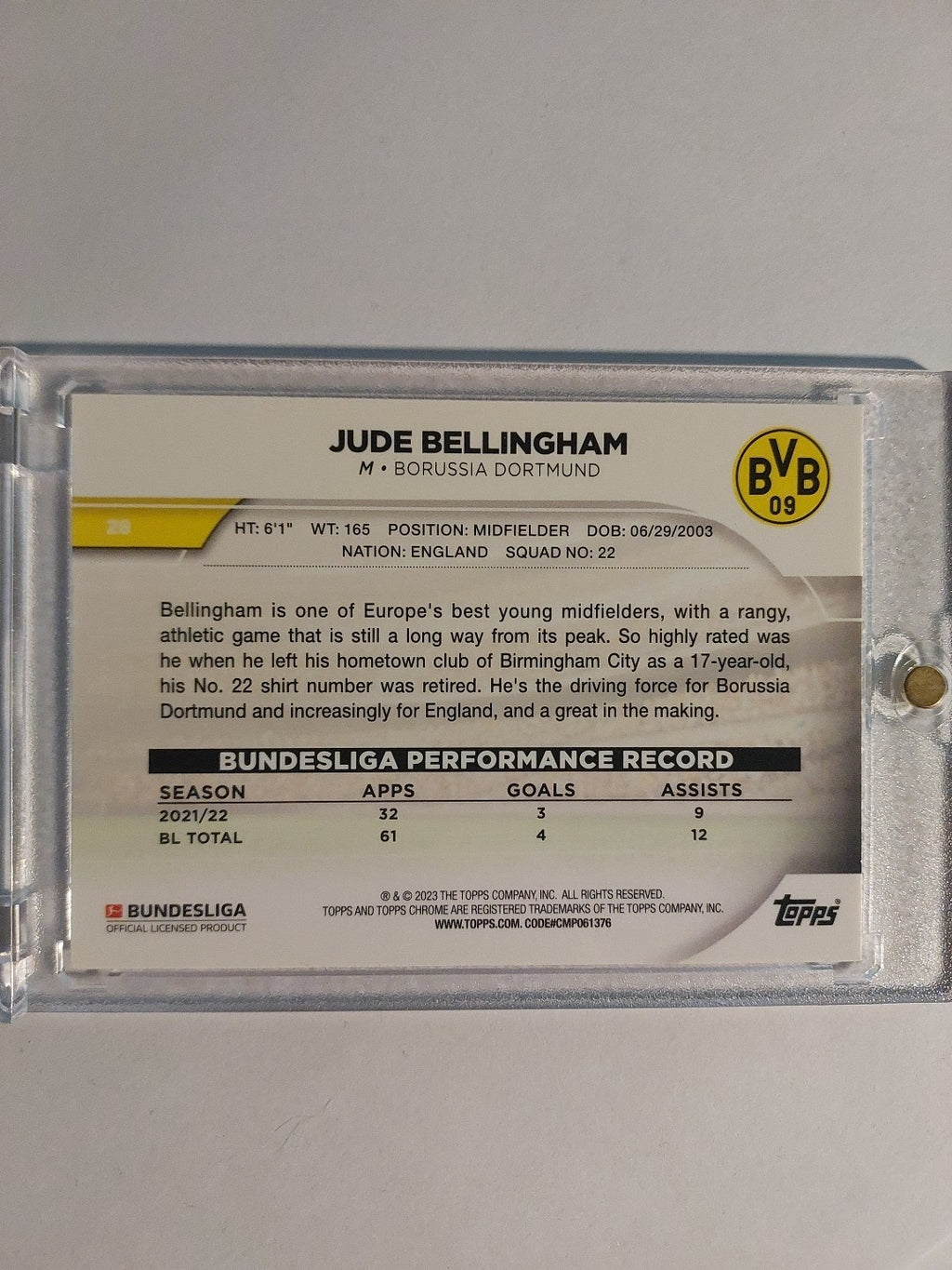 Topps Chrome Bundesliga 2022-23 Jude Bellingham Dortmund Parallel Insert Rare – Bild 2