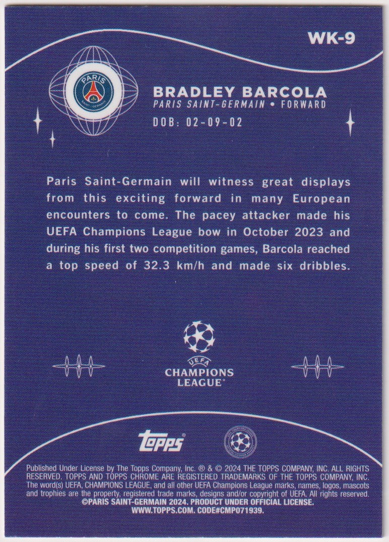 Topps Chrome 2024-25 Bradley Barcola Rookie Paris Saint-Germain Wonderkids – Bild 2