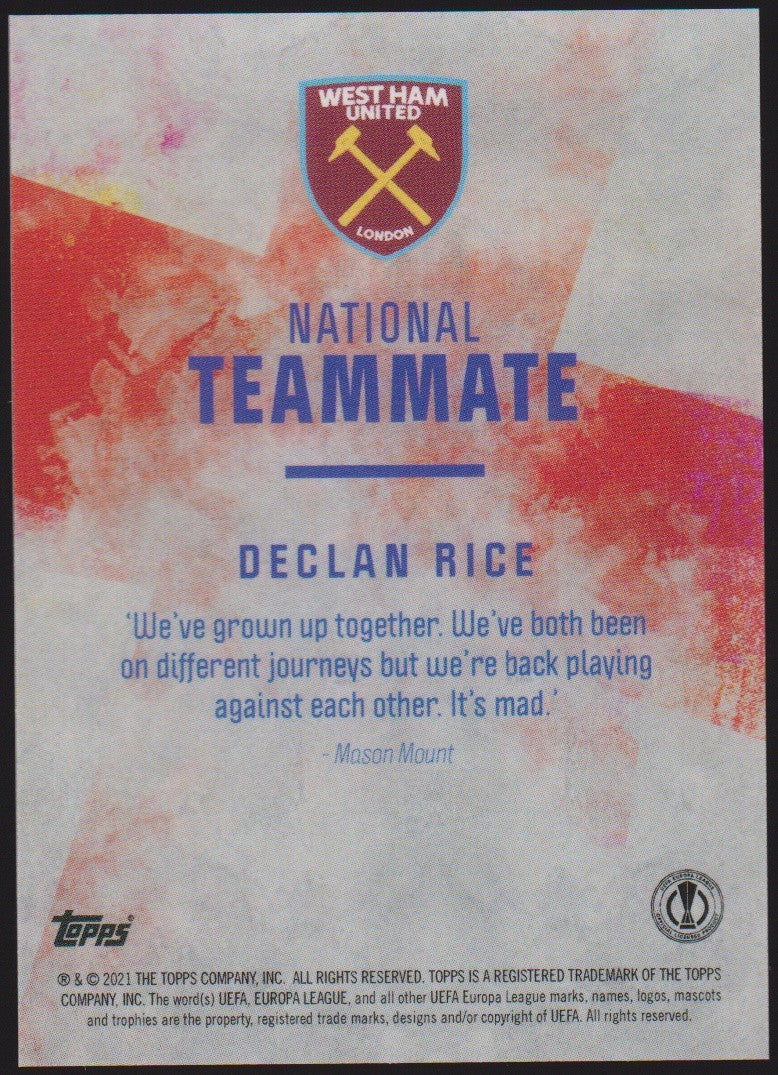 Topps Europa 2020-21 Declan Rice West Ham United National Teammate Parallel – Bild 2