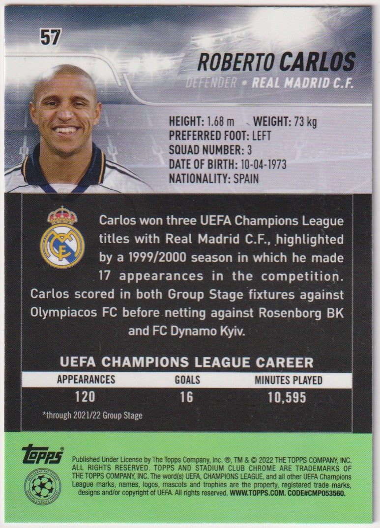 Topps Stadium Club Chrome 2021-22 Roberto Carlos Real Madrid C.F. Parallel Rare – Bild 2