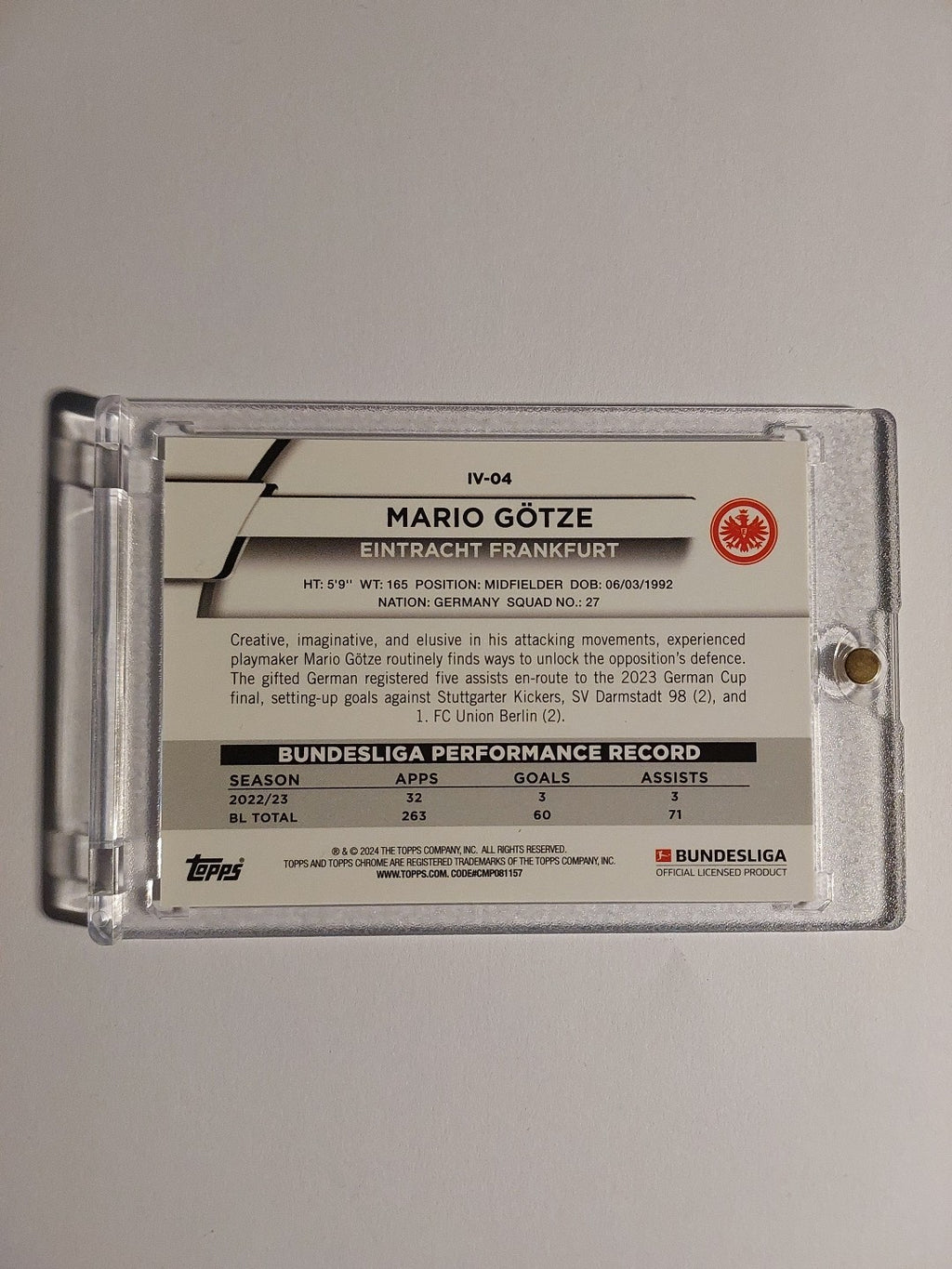 Topps Chrome Bundesliga 2023-24 Mario Götze Eintracht Parallel 45/75 Refractor – Bild 2