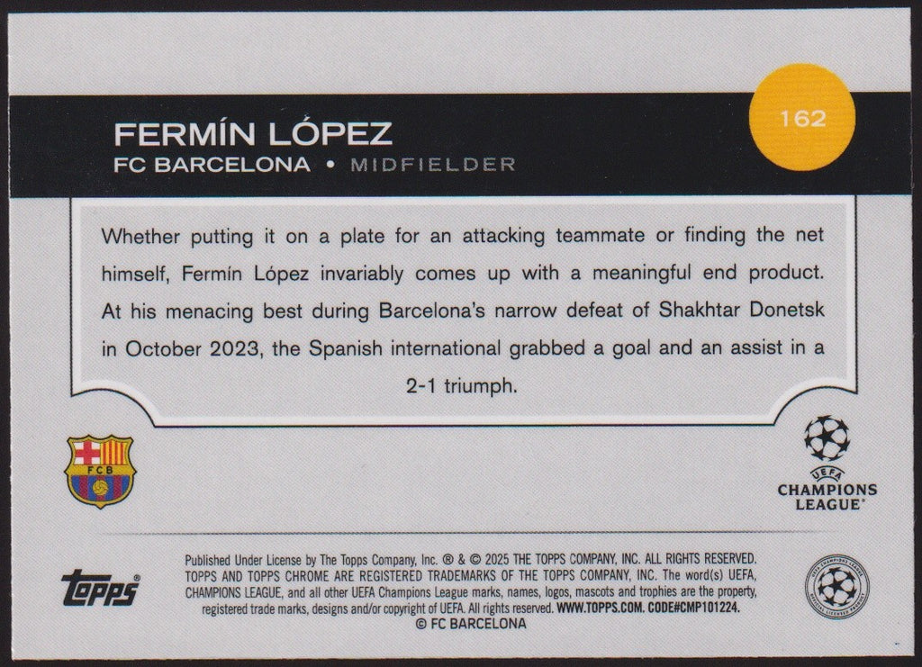 Topps Chrome 2024-25 Fermín López FC Barcelona Champions League Parallel – Bild 2