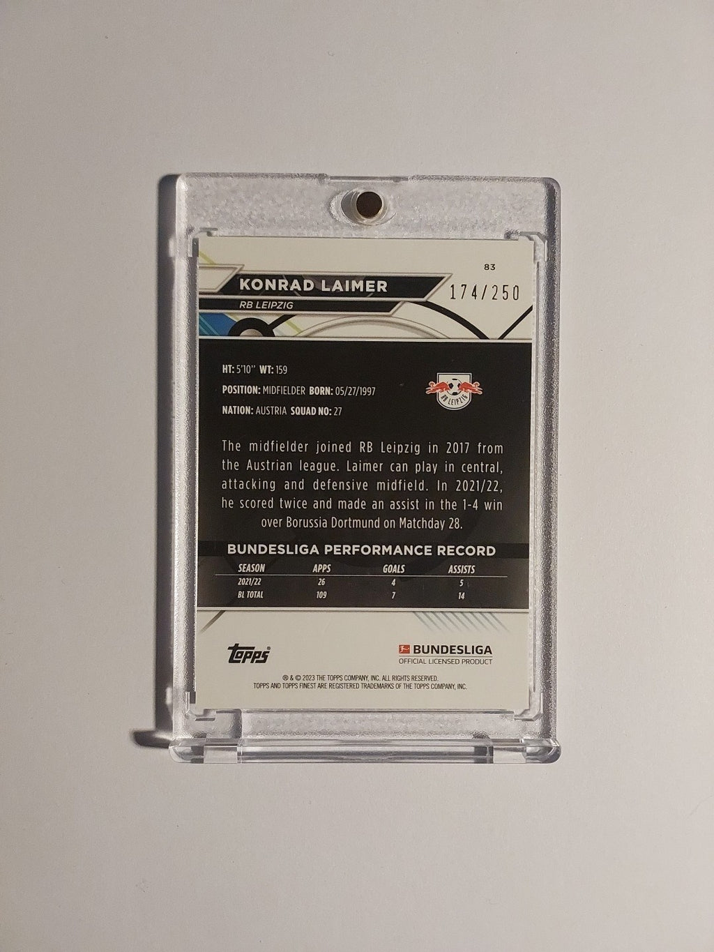 Topps Finest Bundesliga 2022-23 Konrad Laimer Leipzig Parallel 174/250 Refractor – Bild 2
