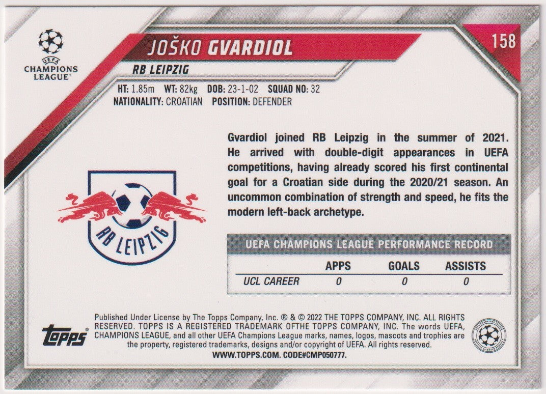 Topps 2022-23 Josko Gvardiol Rookie RB Leipzig Parallel Rare 158 – Bild 2