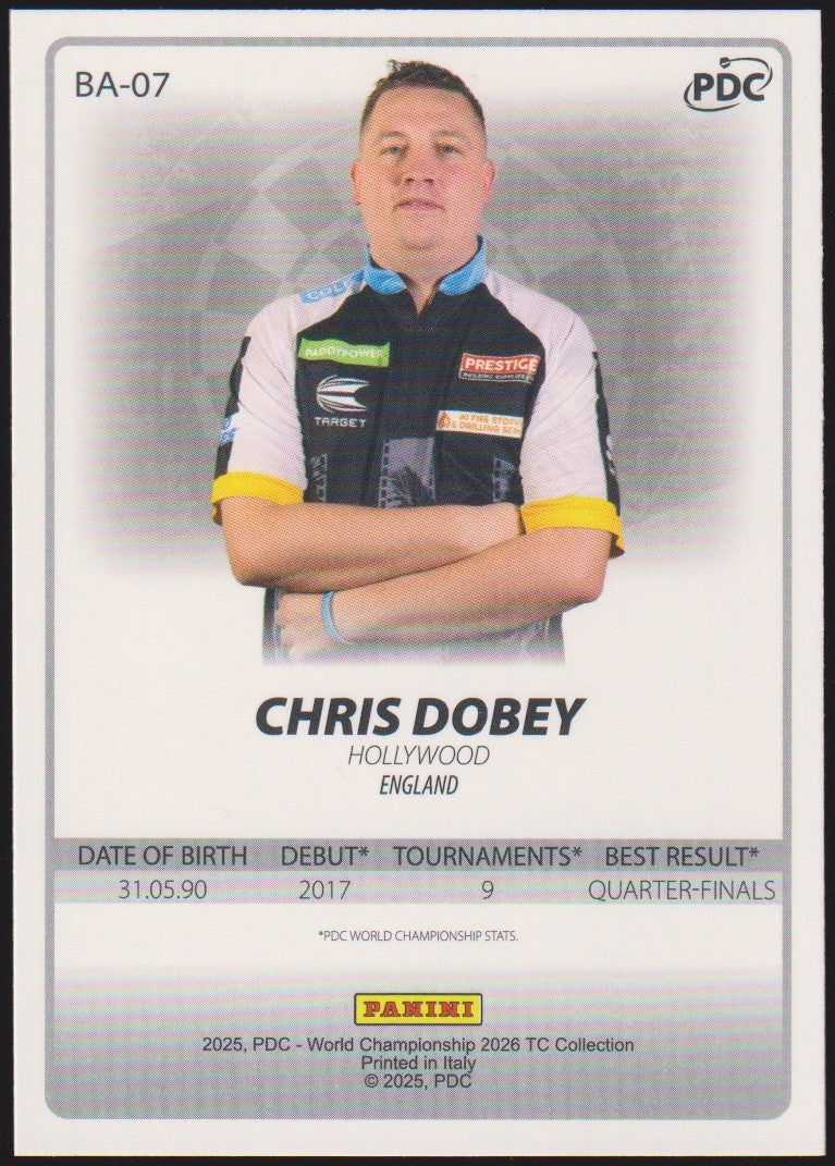 Panini PDC World Championship 2026 Chris Dobey "Hollywood" Refractor Parallel – Bild 2