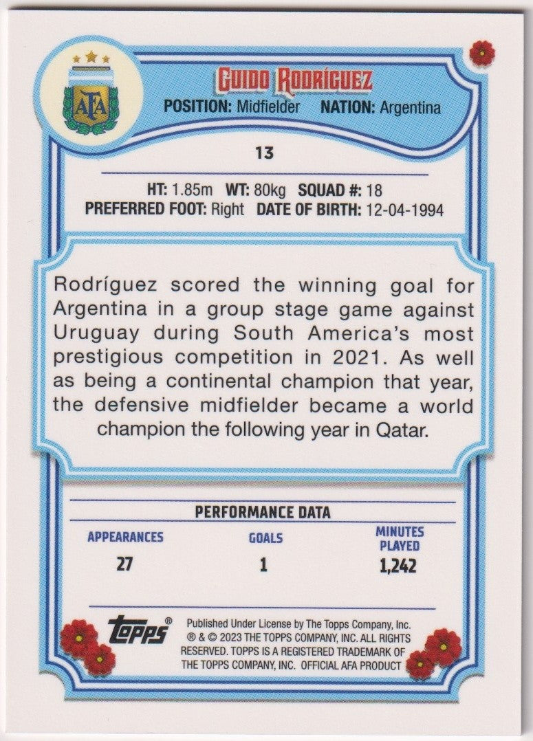 Topps 2023-24 Guido Rodriguez Argentina Parallel Rare #13 – Bild 2