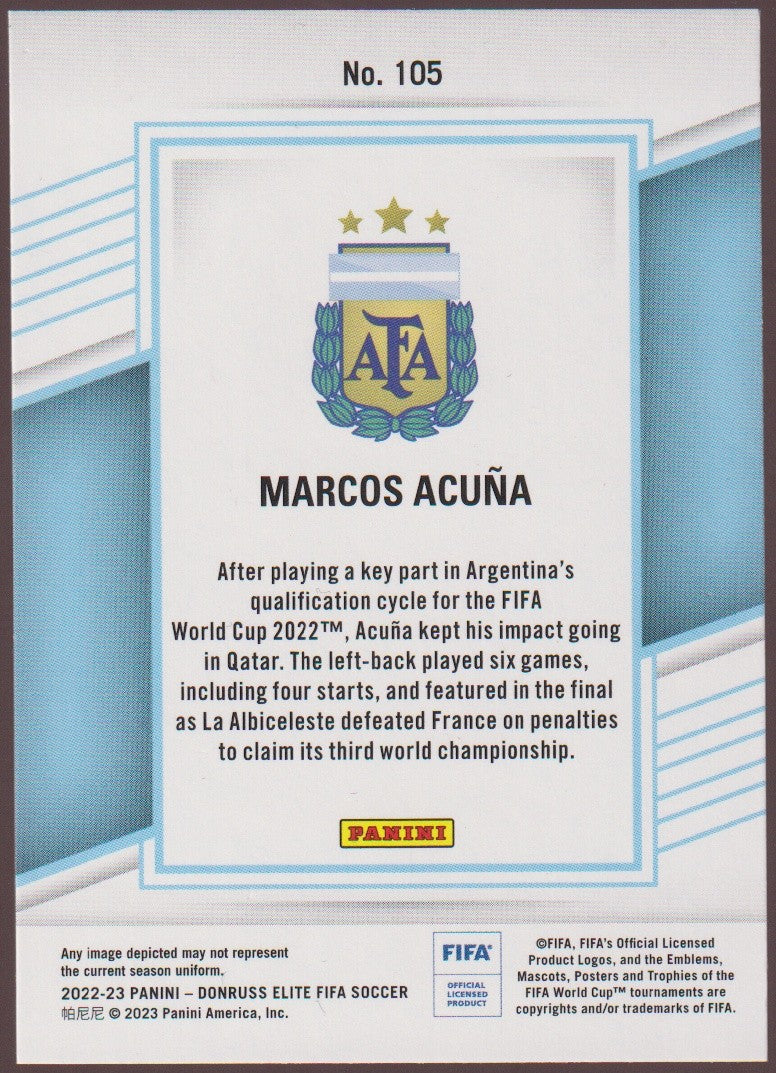 Panini Donruss Elite FIFA Soccer 2022-23 Marcos Acuña Argentina Parallel Rare – Bild 2
