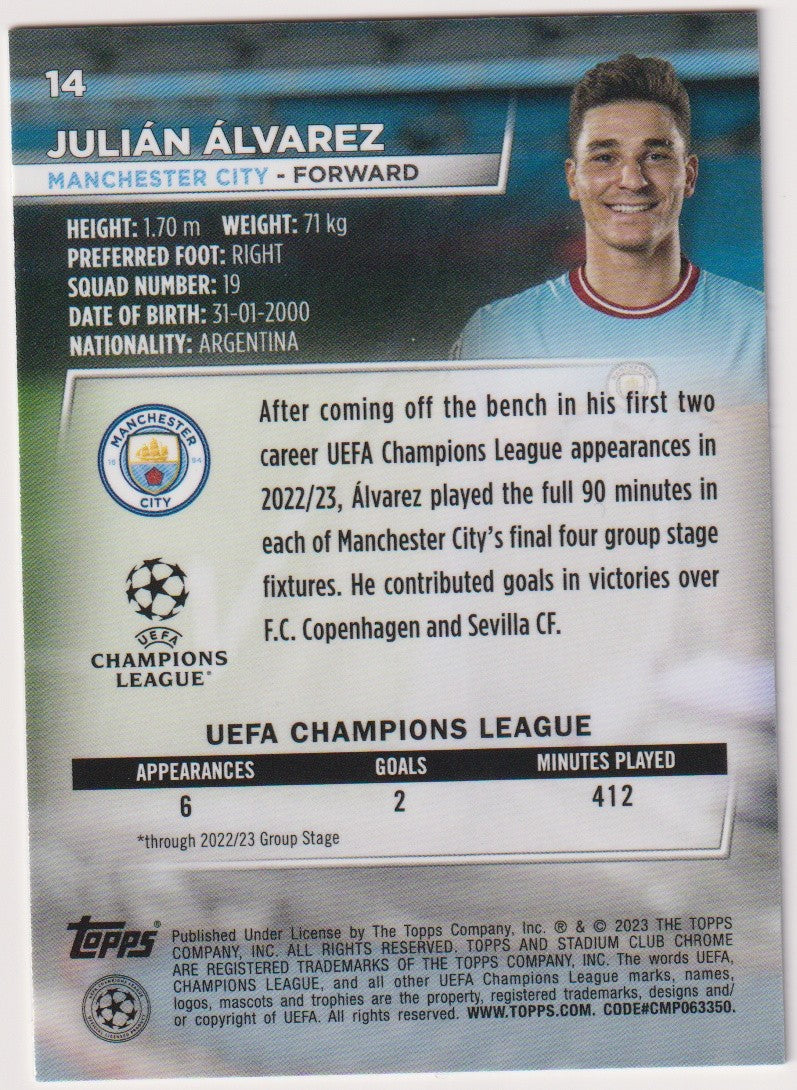 Topps Stadium Club Chrome 2023-24 Julian Alvarez Rookie Manchester City Parallel – Bild 2