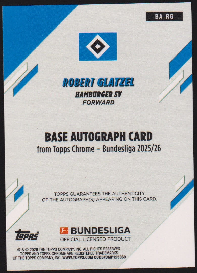 Topps Chrome 2025-26 Robert Glatzel Auto Hamburger SV Parallel 5/52 Toppsfractor – Bild 2
