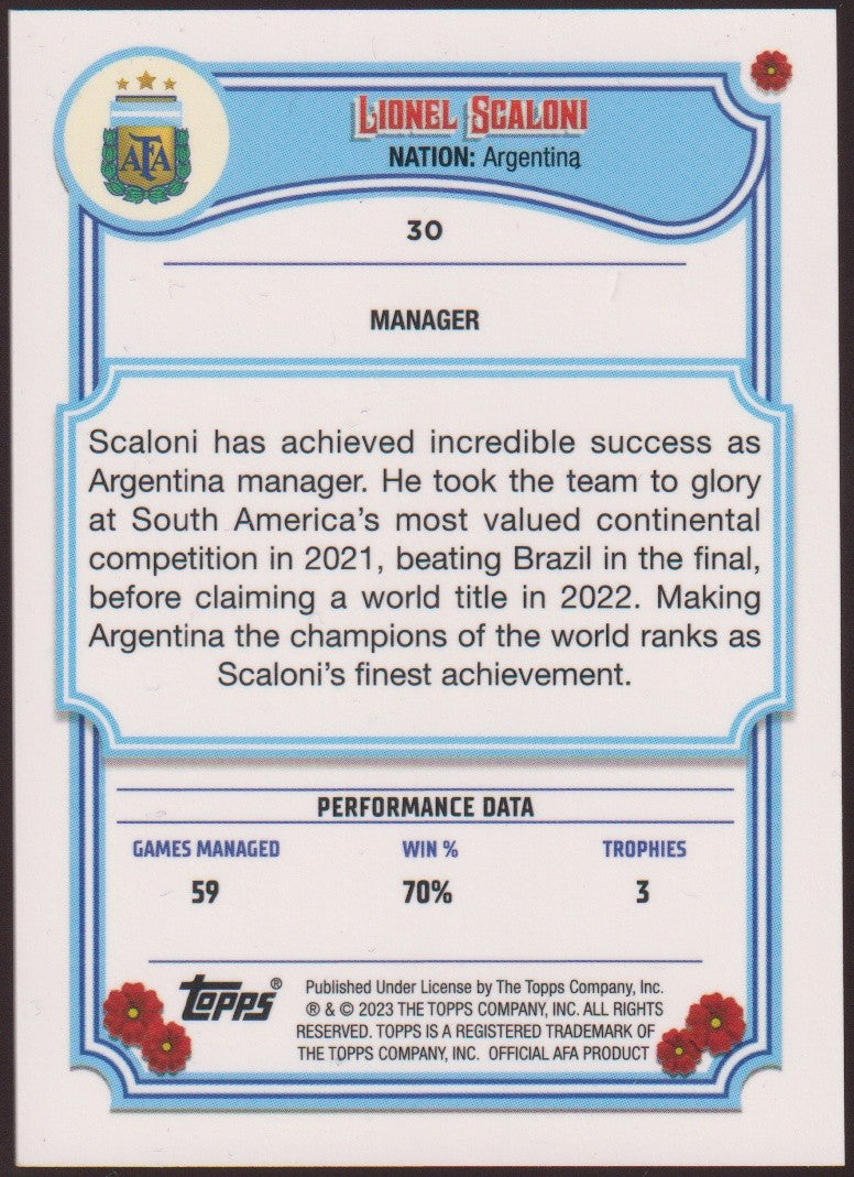 Topps 2023-24 Lionel Scaloni Argentinien Parallel Rare 30 – Bild 2