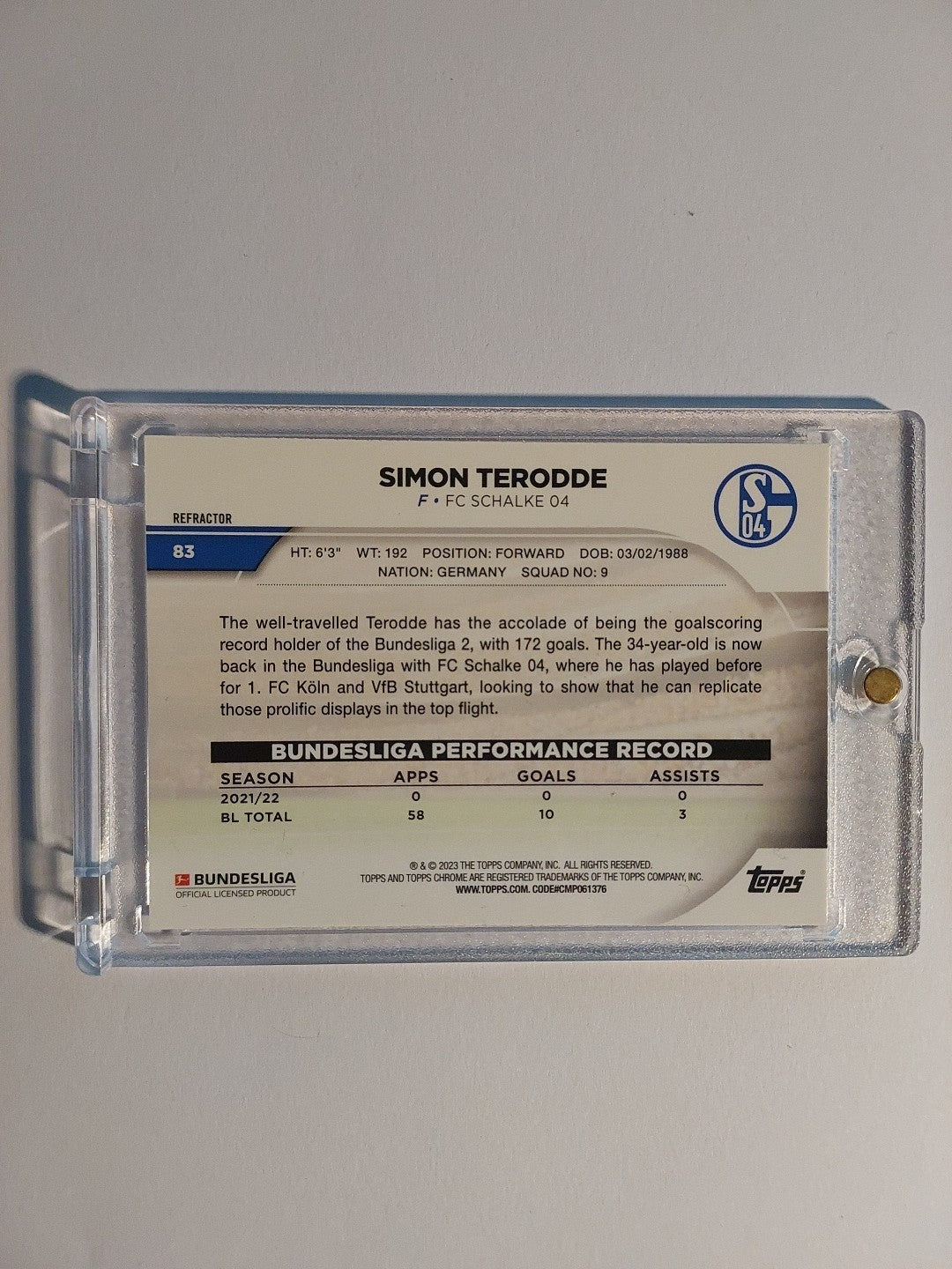 Topps Chrome Bundesliga 2022-23 Simon Terodde Schalke Parallel Refractor Rare – Bild 2