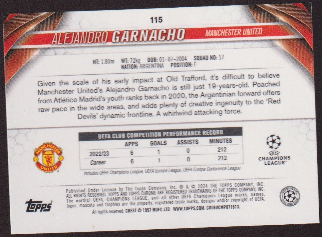 Topps Chrome 2023-24 Alejandro Garnacho Rookie Manchester United Parallel Rare – Bild 2