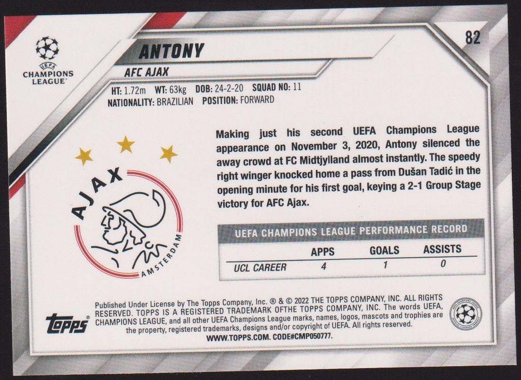 Topps 2021-22 Antony Rookie AFC Ajax Parallel Rare – Bild 2