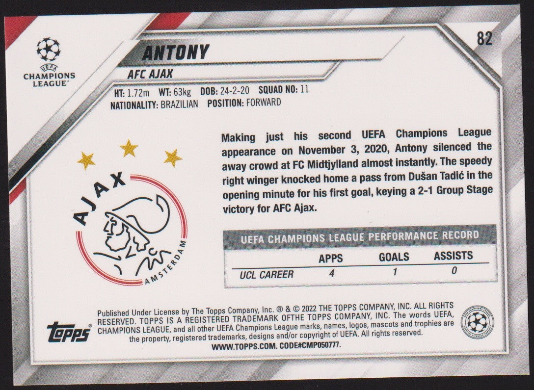 Topps 2021-22 Antony Rookie AFC Ajax Parallel Rare – Bild 2