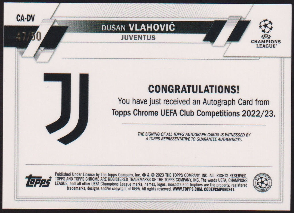 Topps Chrome UEFA Club 2022-23 Dusan Vlahovic Auto Juventus Parallel 47/50 – Bild 2