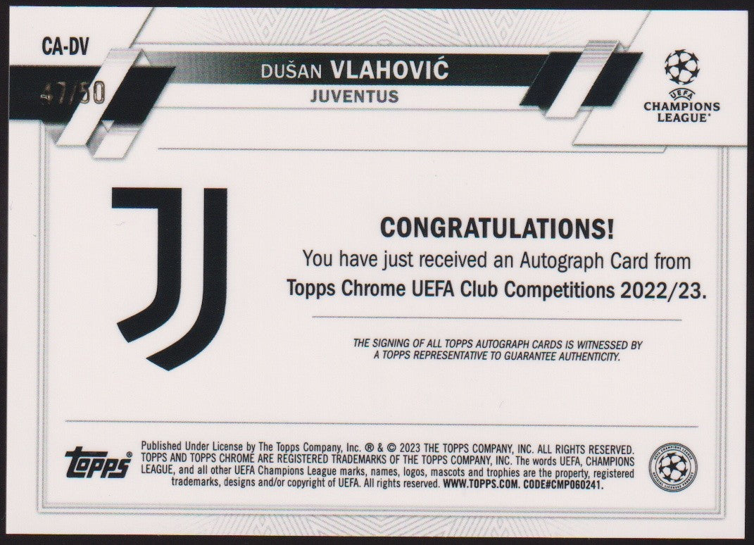 Topps Chrome UEFA Club 2022-23 Dusan Vlahovic Auto Juventus Parallel 47/50 – Bild 2