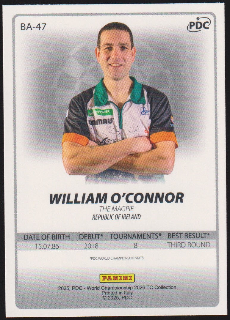 Panini PDC Championship 2026 William O'Connor "The Magpie" Refractor Parallel – Bild 2