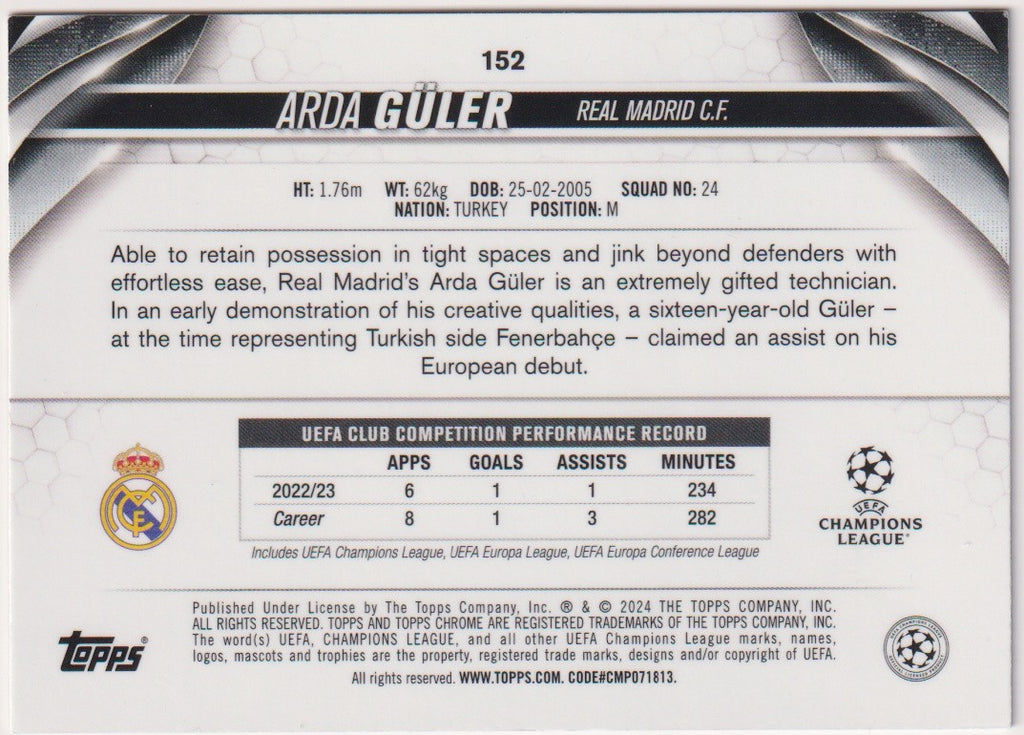 Topps Chrome 2023-24 Arda Güler Rookie Real Madrid C.F. Parallel Rare – Bild 2