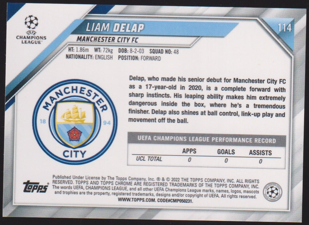 Topps Chrome Champions 2021-22 Liam Delap Rookie Manchester City FC Parallel – Bild 2