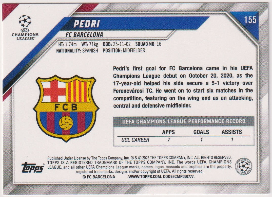 Topps 2020-21 Pedri Rookie FC Barcelona Champions League Parallel Rare 155 – Bild 2