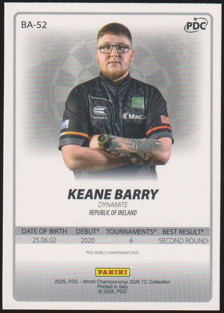 Panini PDC World Championship 2026 Keane Barry Refractor Parallel – Bild 2