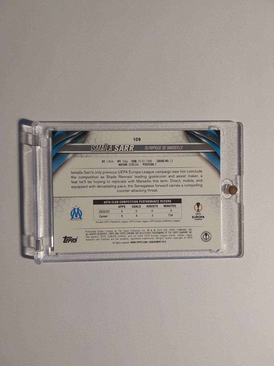 Topps Chrome 2023-24 Ismaila Sarr Marseille Parallel 63/299 Refractor Ultra Rare – Bild 2