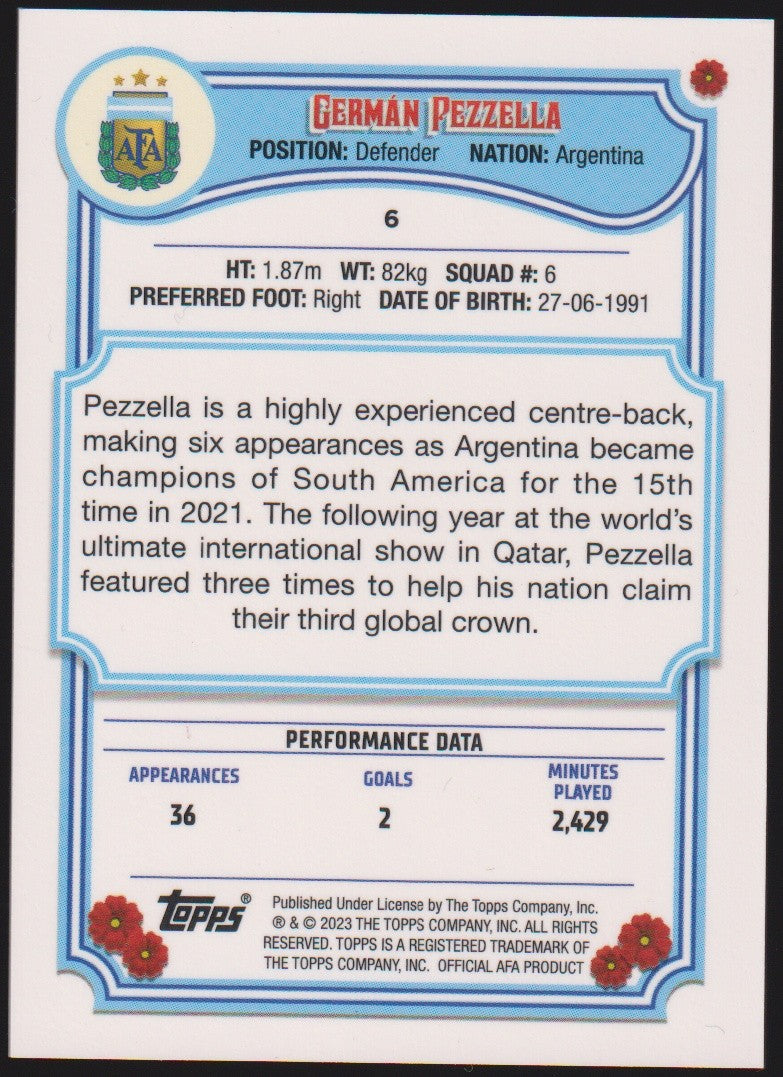 Topps 2022-23 German Pezzella Argentina Parallel Rare – Bild 2
