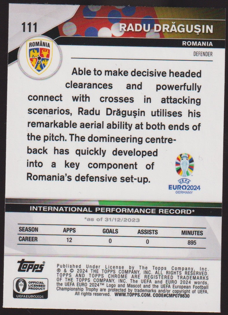 Topps Chrome 2023-24 Radu Drăgușin Romania Parallel Rare – Bild 2