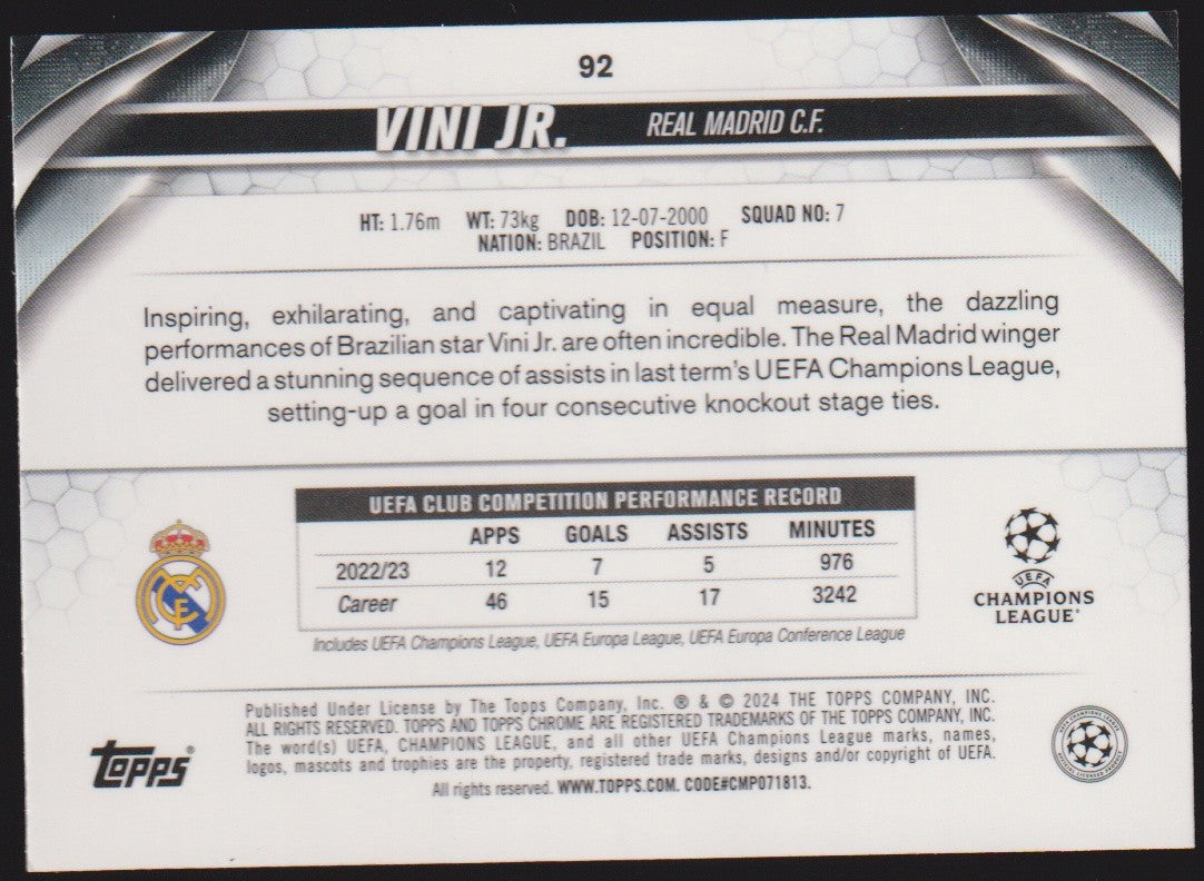 Topps Chrome 2023-24 Vini Jr. Real Madrid C.F. Parallel Rare – Bild 2
