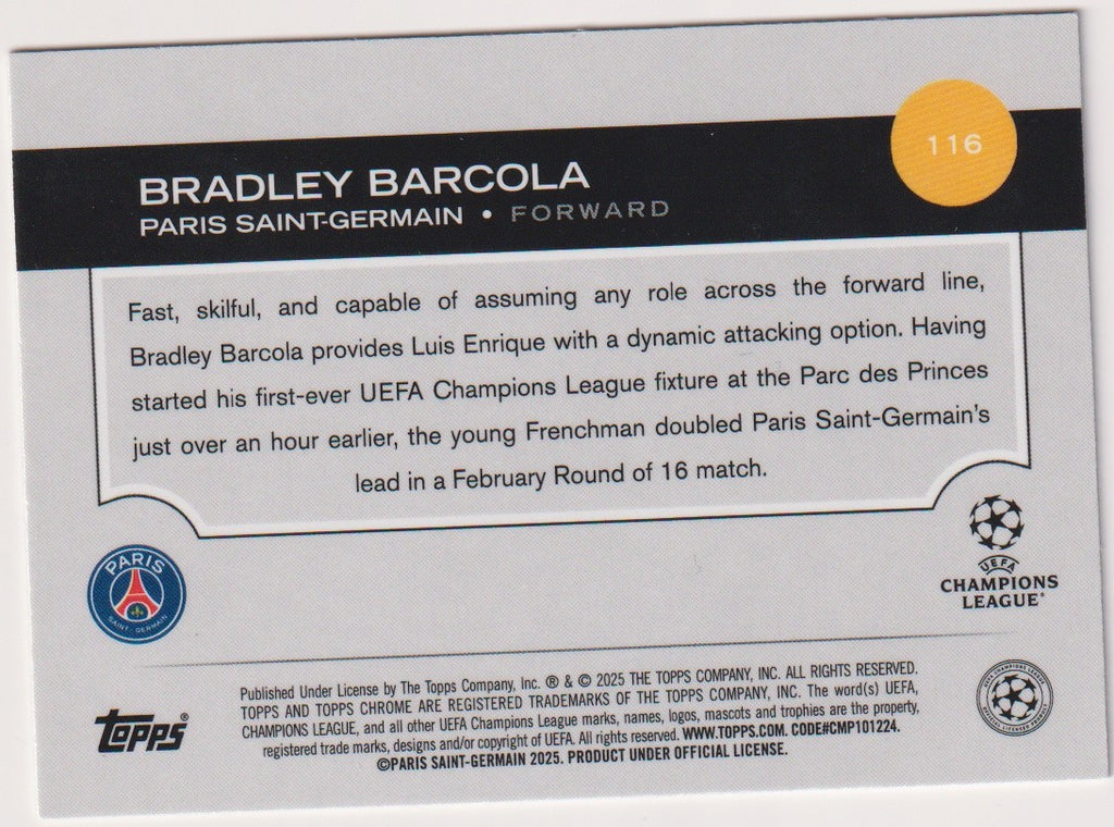 Topps Chrome 2025-26 Bradley Barcola Rookie Paris Saint-Germain Parallel Rare – Bild 2