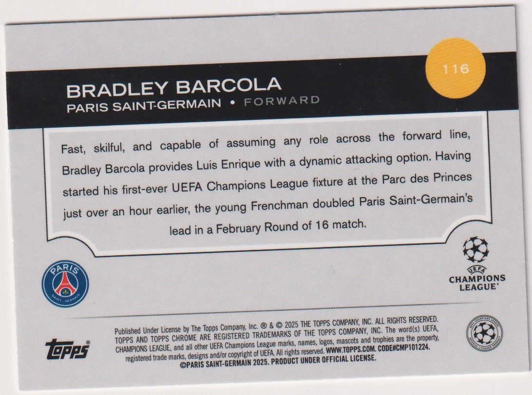 Topps Chrome 2025-26 Bradley Barcola Rookie Paris Saint-Germain Parallel Rare – Bild 2