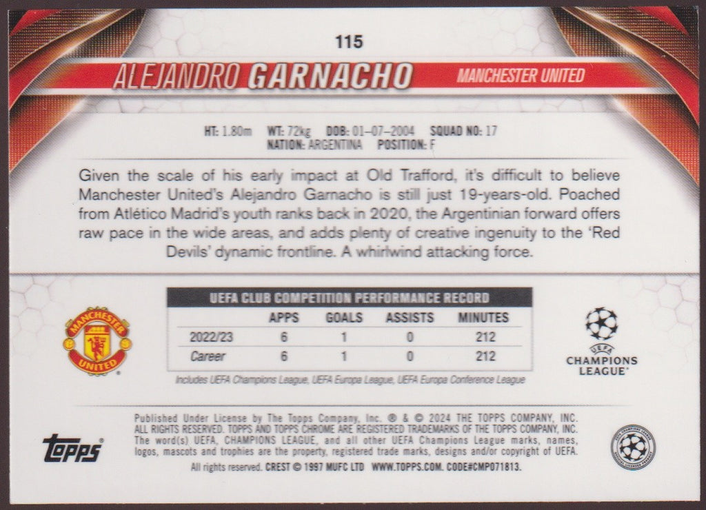 Topps Chrome 2023-24 Alejandro Garnacho Rookie Manchester United Parallel Rare – Bild 2