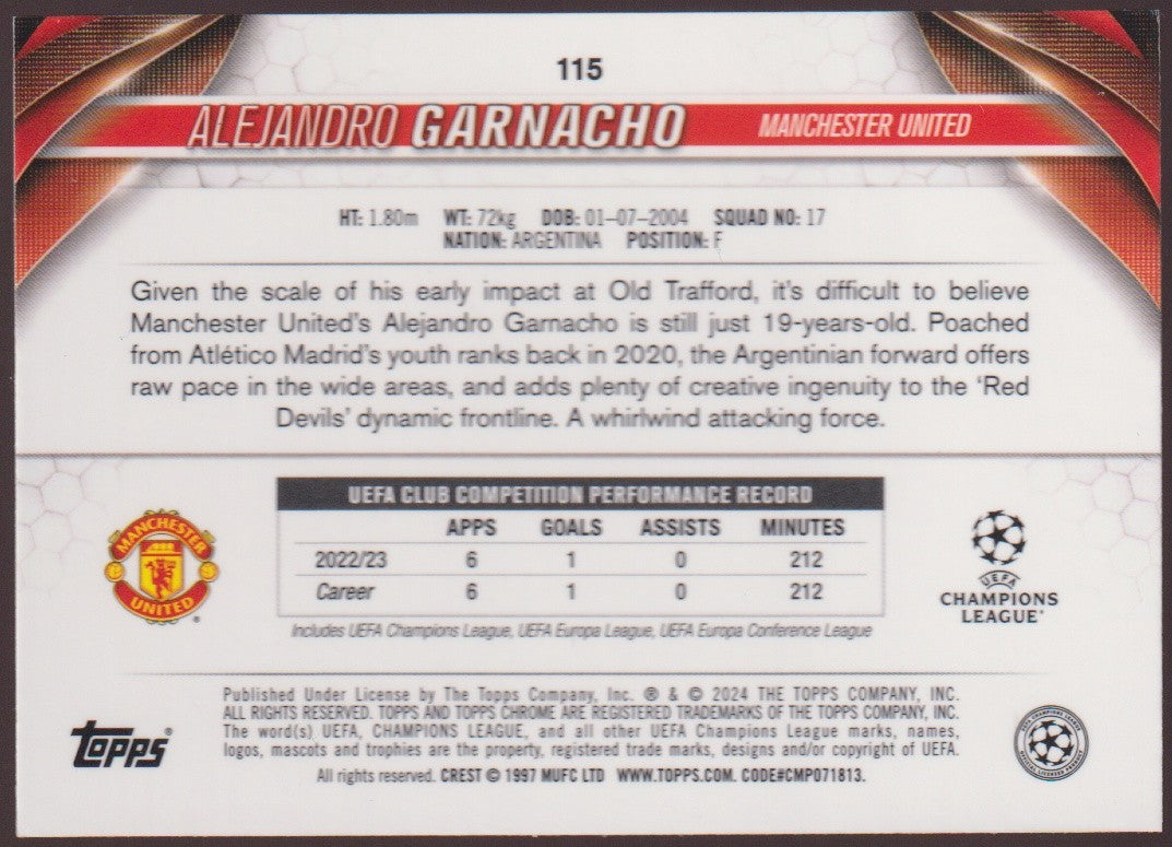 Topps Chrome 2023-24 Alejandro Garnacho Rookie Manchester United Parallel Rare – Bild 2