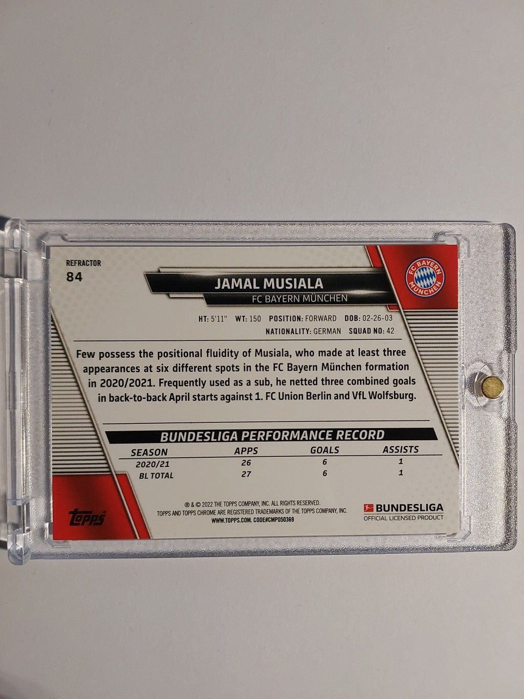 Topps Chrome Bundesliga 2021-22 Jamal Musiala Bayern München Parallel Refractor – Bild 2