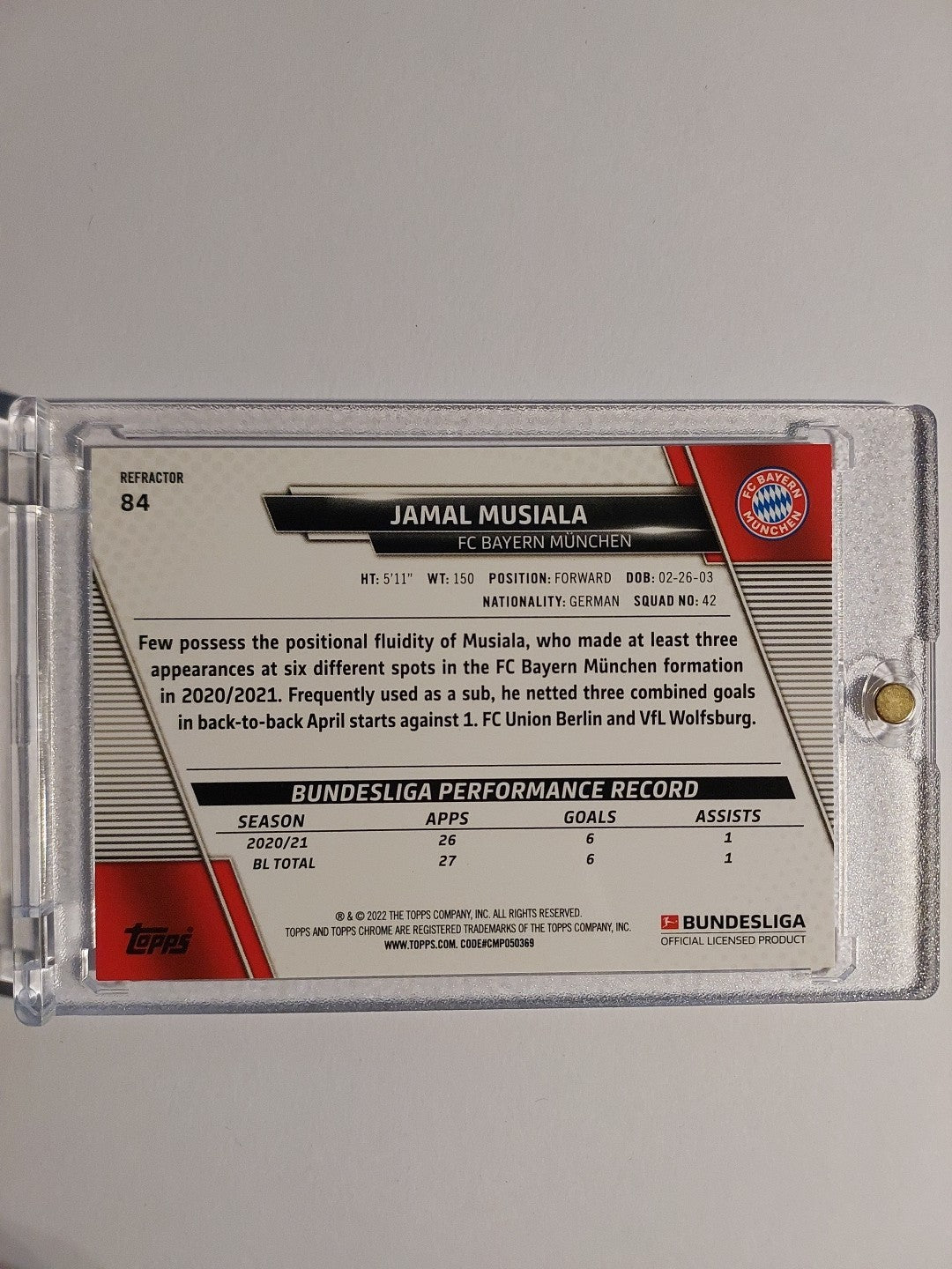 Topps Chrome Bundesliga 2021-22 Jamal Musiala Bayern München Parallel Refractor – Bild 2