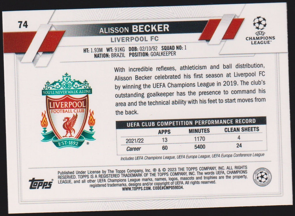 Topps 2022-23 Alisson Becker Liverpool FC Parallel Rare – Bild 2
