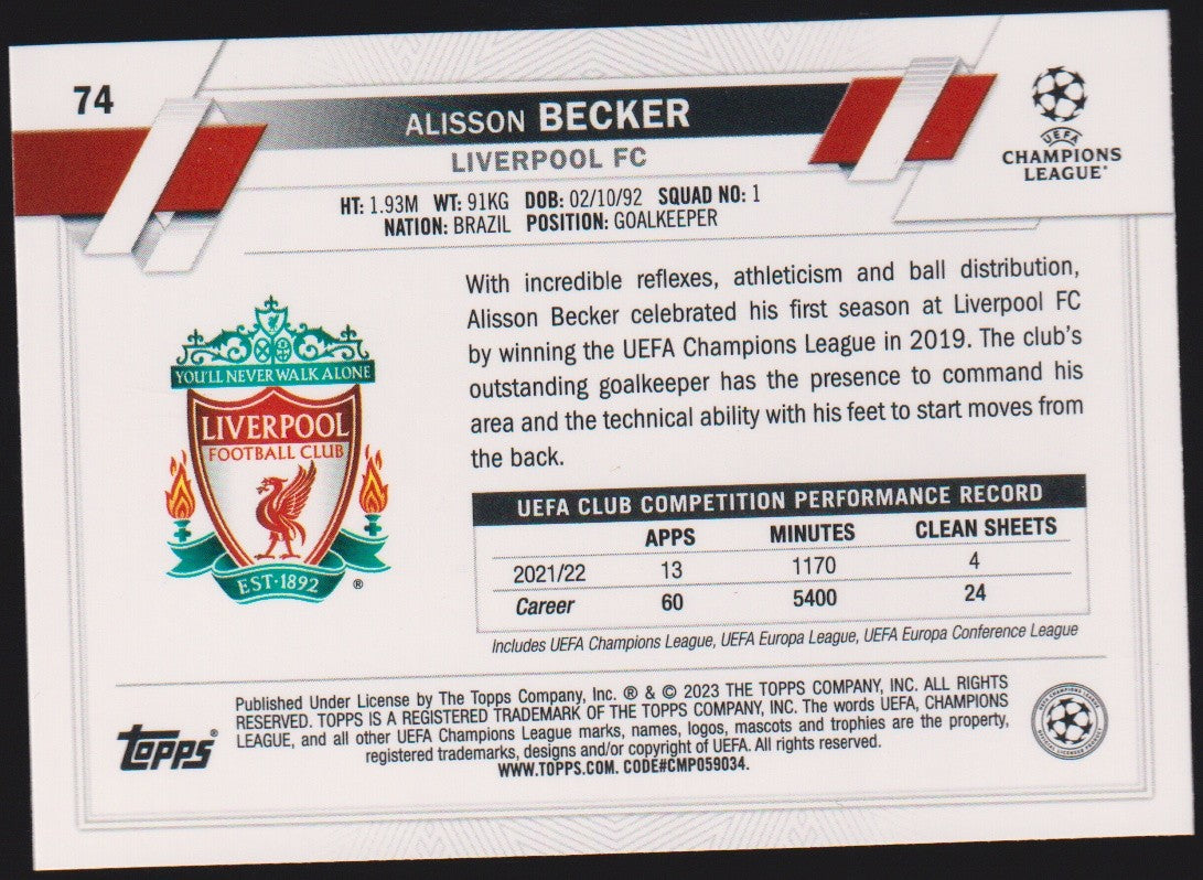Topps 2022-23 Alisson Becker Liverpool FC Parallel Rare – Bild 2