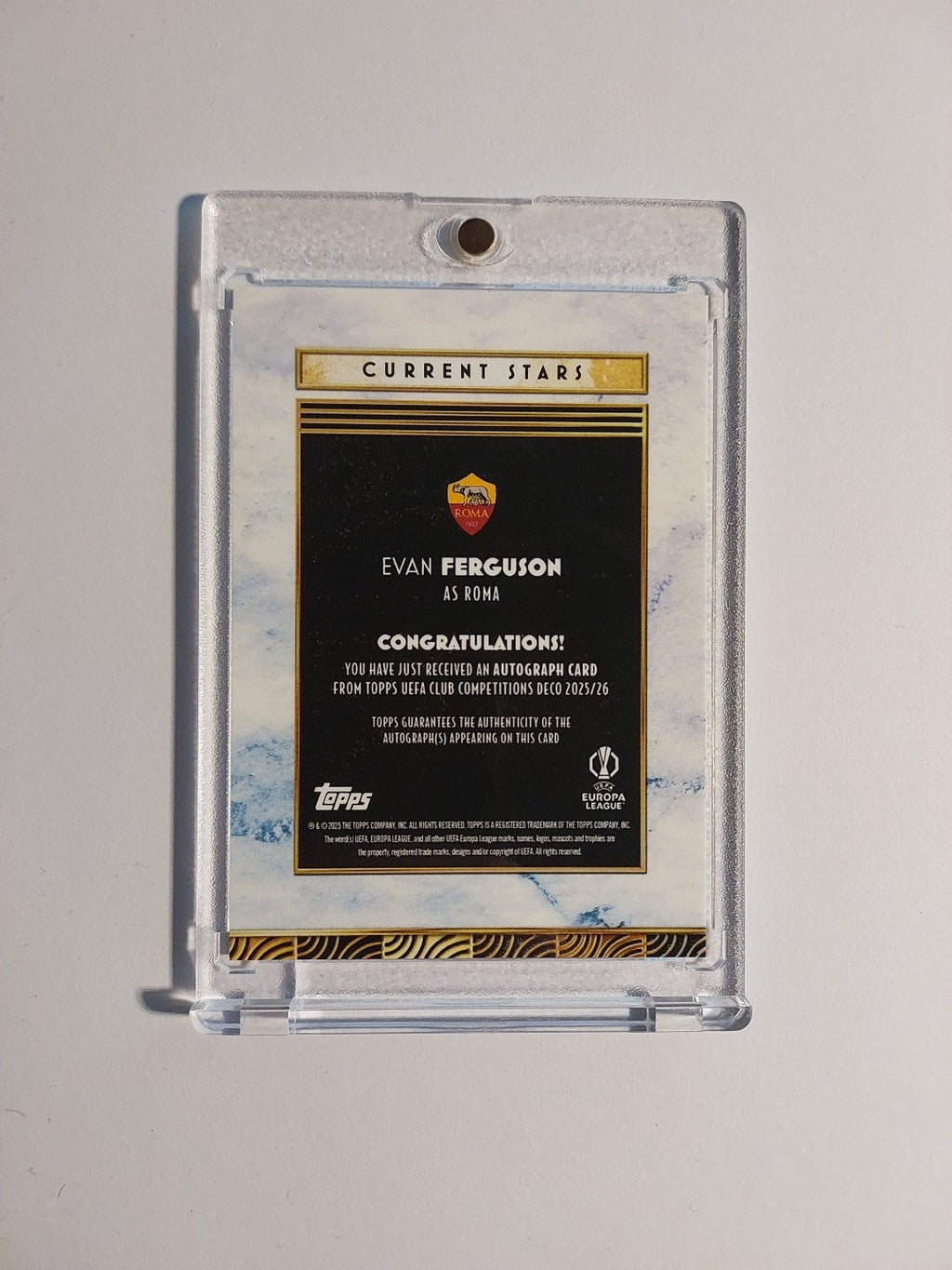 Topps UCC Deco 2025-26 Evan Ferguson Auto AS Roma Parallel 68/99 Refractor Rare – Bild 2