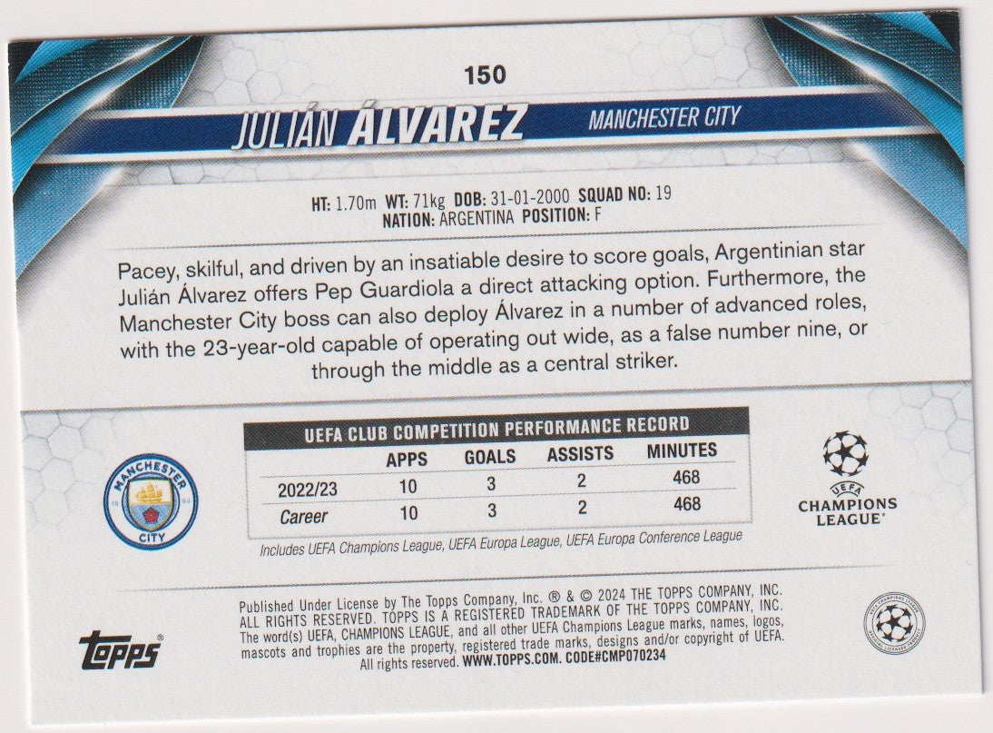 Topps Future Stars 2023-24 Julian Álvarez Rookie Manchester City UEFA – Bild 2