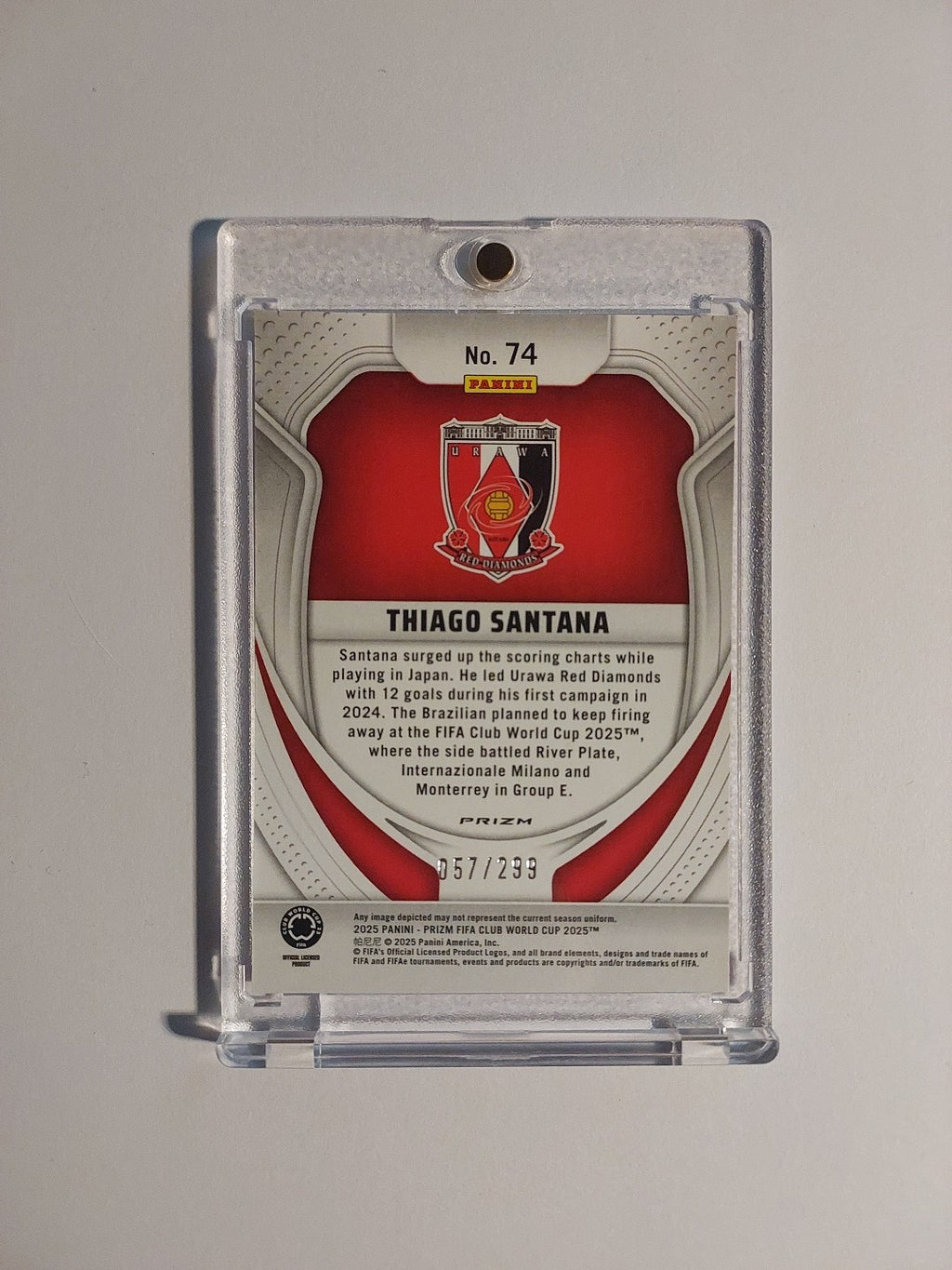 Panini Prizm Club WC 2025 Thiago Santana Urawa Red Diamonds Parallel 57/299 RC – Bild 2