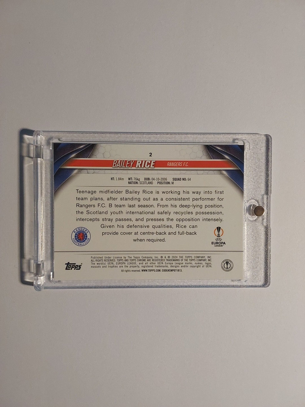 Topps UCC Chrome 2023-24 Bailey Rice Glasgow Rangers Parallel 136/225 Refractor – Bild 2