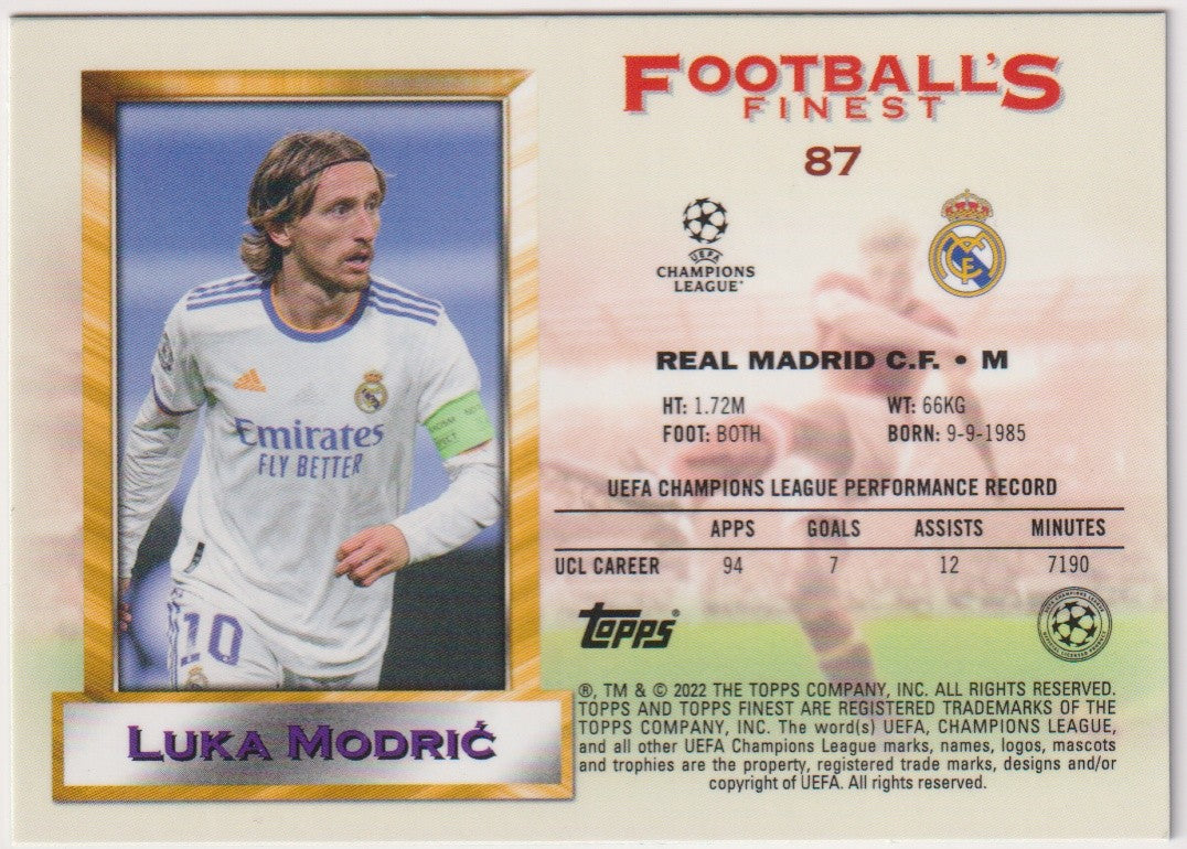 Topps Football's Finest 2022-23 Luka Modrić Real Madrid C.F. Parallel Rare – Bild 2