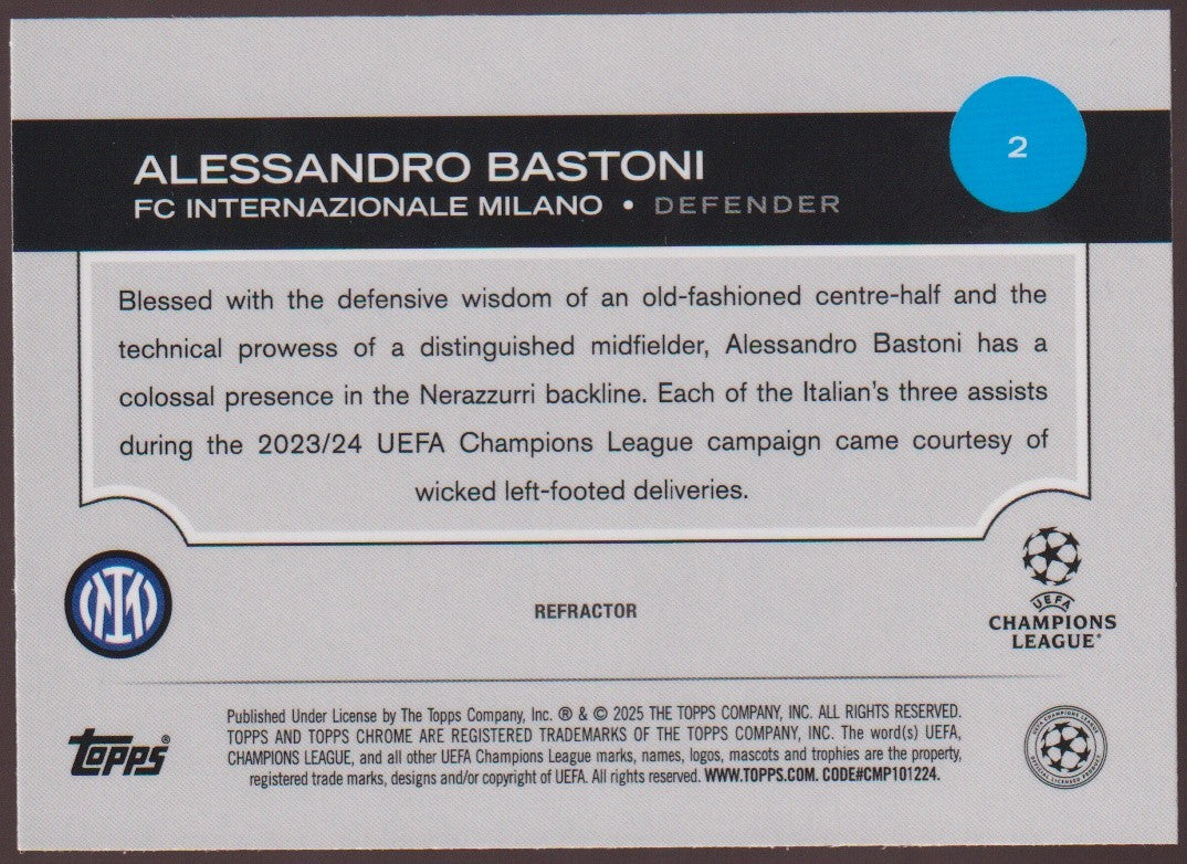 Topps 2023-24 Alessandro Bastoni FC Internazionale Milano Champions Refractor – Bild 2