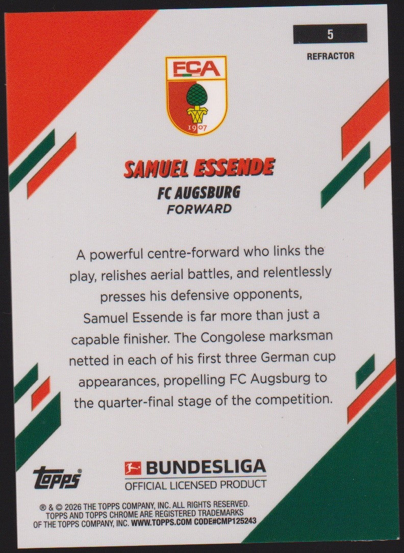 Topps Chrome 2025-26 Samuel Essende FC Augsburg Parallel Refractor – Bild 2