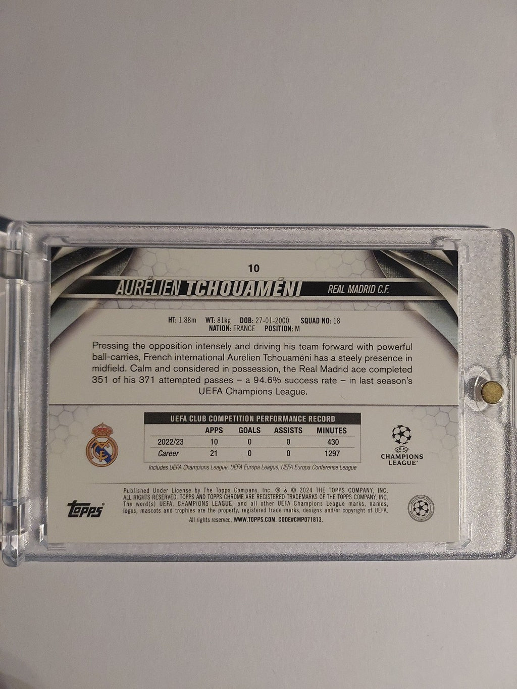 Topps UCC Chrome 2023-24 Aurelien Tchouameni Real Madrid Parallel Refractor Rare – Bild 2